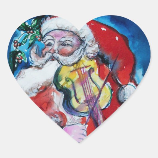 SANTA CLAUS SPEELT VIOLIN-kerstfeest Hart Sticker (Voorkant)