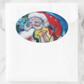 SANTA CLAUS SPEELT VIOLIN-kerstfeest Ovale Sticker (Tas)