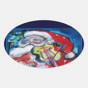 SANTA CLAUS SPEELT VIOLIN-kerstfeest Ovale Sticker