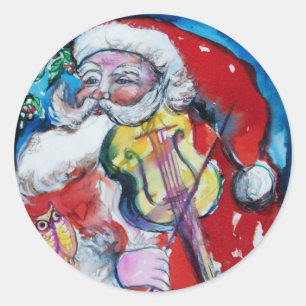 SANTA CLAUS SPEELT VIOLIN-kerstfeest Ronde Sticker