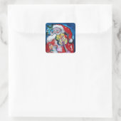 SANTA CLAUS SPEELT VIOLIN-kerstfeest Vierkante Sticker (Tas)