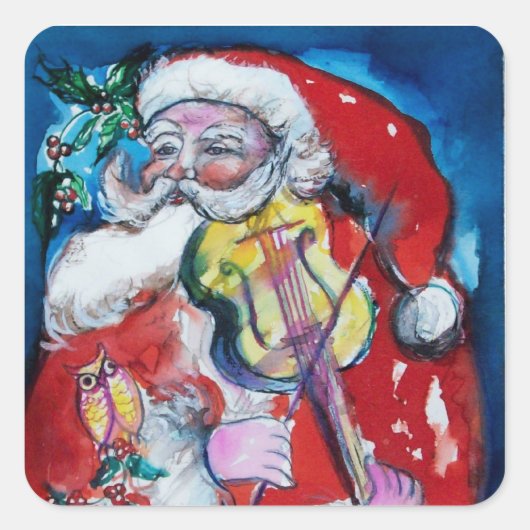 SANTA CLAUS SPEELT VIOLIN-kerstfeest Vierkante Sticker (Voorkant)