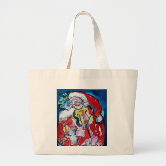 SANTA CLAUS SPEELT VIOLIN Musical Kerstmis. Grote Tote Bag (Voorkant)