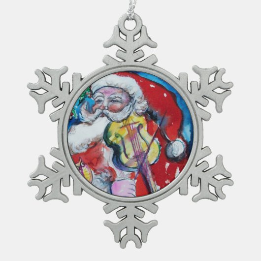 SANTA CLAUS SPEELT VIOLIN Musical Kerstmis. Tin Sneeuwvlok Ornament (Voorkant)