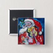 SANTA CLAUS SPEELT VIOLIN, muziekkerst Vierkante Button 5,1 Cm (Voorkant /achterkant)