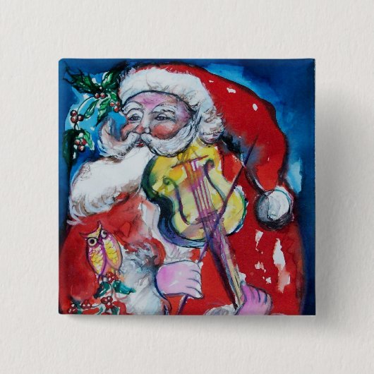 SANTA CLAUS SPEELT VIOLIN, muziekkerst Vierkante Button 5,1 Cm (Voorkant)