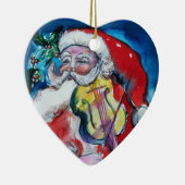 SANTA CLAUS SPEELT VIOLIN Red Ruby Heart Keramisch Ornament (Rechts)