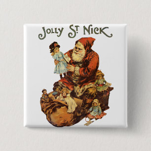 Santa Claus St. Nickn Art Print Vierkante Button 5,1 Cm