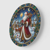 Santa Claus Stained Glass Holiday Scene Grote Klok (Hoek)