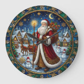 Santa Claus Stained Glass Holiday Scene Grote Klok (Voorkant)