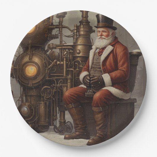 Santa Claus Steampunk Kerstontwerp Papieren Bordje (Voorkant)
