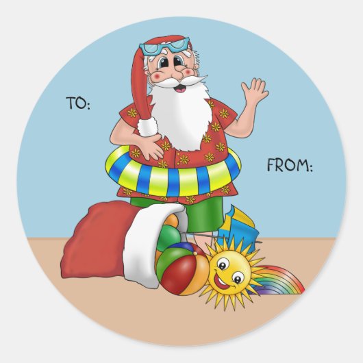 Santa Claus Strand Kerstcadeau Label (Voorkant)