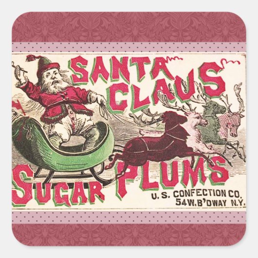 Santa Claus Sugar Plum Kerstmis Vierkante Sticker (Voorkant)