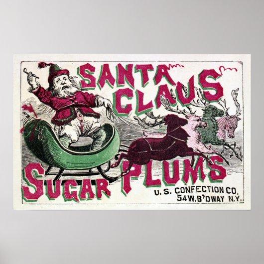 Santa Claus Sugar Plums - Vintage Kerstmis Poster (Voorkant)