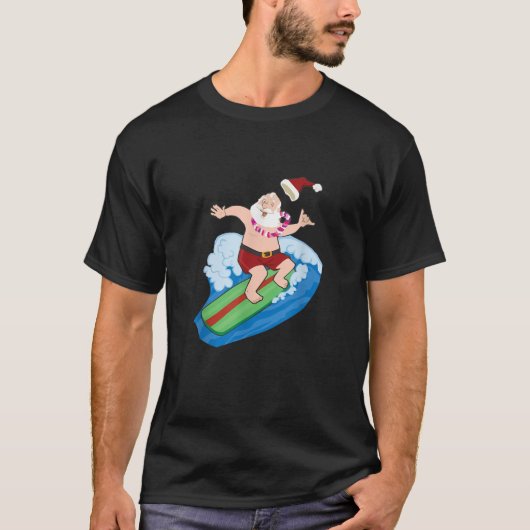 Santa Claus Surfen Hawaiian Zomer Grappig Kerstfee T-shirt (Voorkant)