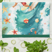  Santa Claus surfing on Christmas Holiday  Theedoek (Gevouwen)