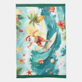  Santa Claus surfing on Christmas Holiday  Theedoek (Verticaal)
