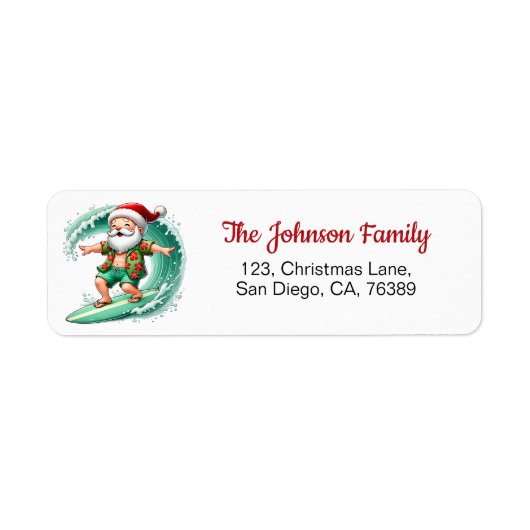 Santa Claus Surfing Return Adreslabel Etiket (Voorkant)