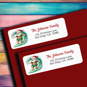 Santa Claus Surfing Return Adreslabel Etiket