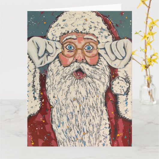Santa Claus Surprised Kaart (Gele Bloem)