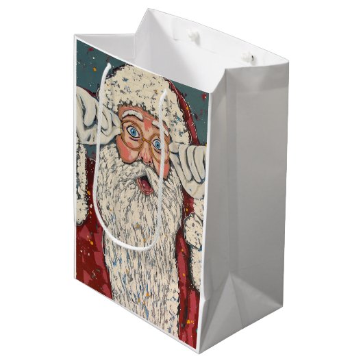 Santa Claus Surprised Medium Cadeauzakje (Voorkant Gekanteld)