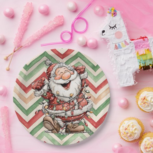 Santa Claus Tangled In Christmas Lights Papieren Bordje (Feest)