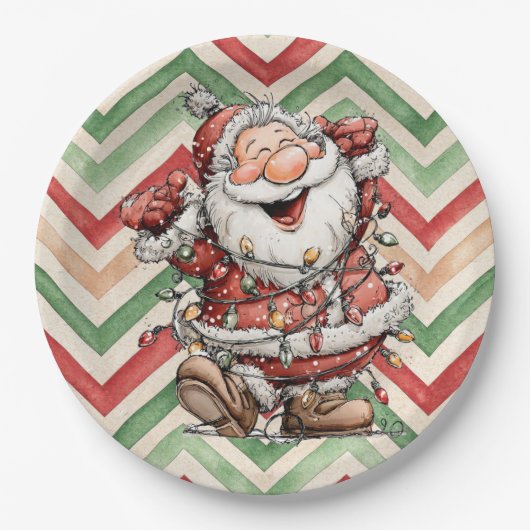 Santa Claus Tangled In Christmas Lights Papieren Bordje (Voorkant)