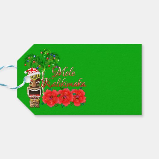 Santa Claus Tiki Mele Kalikimaka Cadeaulabel (Achterkant Horizontaal)