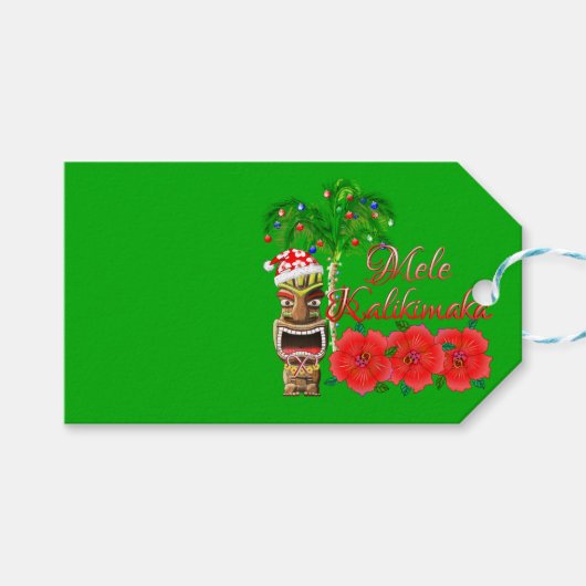 Santa Claus Tiki Mele Kalikimaka Cadeaulabel (Voorkant (Horizontaal))