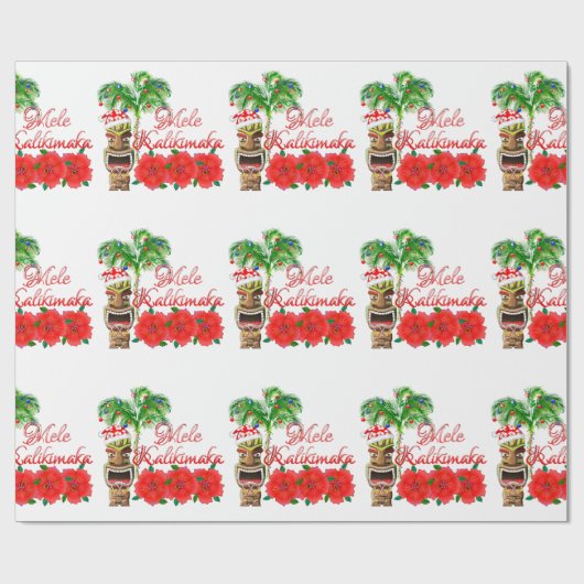 Santa Claus Tiki Mele Kalikimaka Cadeaupapier (Vlak)