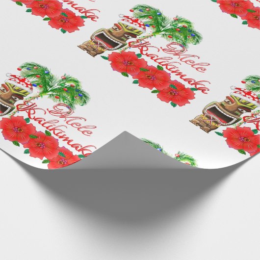 Santa Claus Tiki Mele Kalikimaka Cadeaupapier (Hoek)