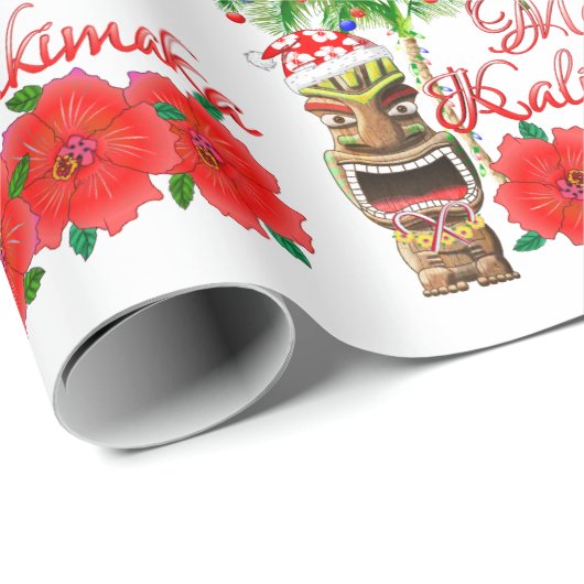 Santa Claus Tiki Mele Kalikimaka Cadeaupapier (Rol Hoek)