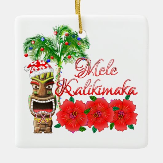 Santa Claus Tiki Mele Kalikimaka Keramisch Ornament (Voorkant)
