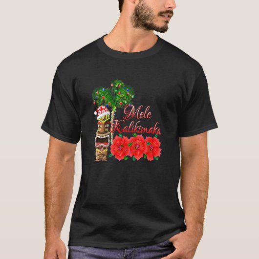 Santa Claus Tiki Mele Kalikimaka Kerstmis in Hawa T-shirt (Voorkant)