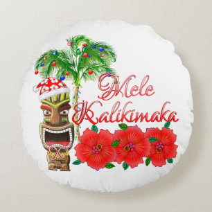 Santa Claus Tiki Mele Kalikimaka Rond Kussen
