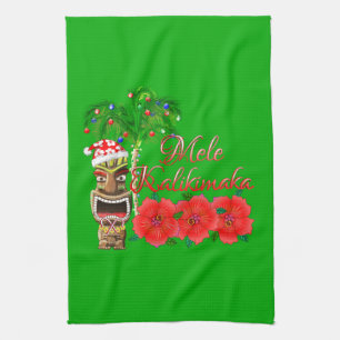 Santa Claus Tiki Mele Kalikimaka Theedoek