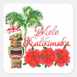 Santa Claus Tiki Mele Kalikimaka Vierkante Sticker