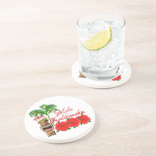 Santa Claus Tiki Mele Kalikimaka Zandsteen Onderzetter (Zijkant)