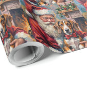 Santa Claus Treeing Walker Coonhound Christmas Art Cadeaupapier (Rol Hoek)