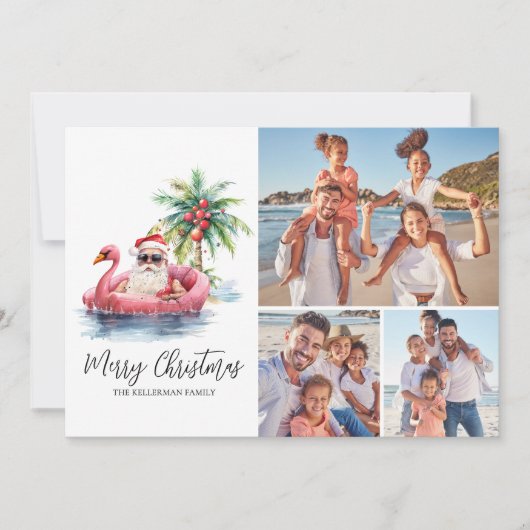 Santa Claus Tropical Beach Kerstfoto Feestdagenkaart (Voorkant)