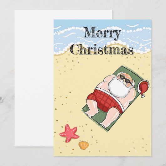 Santa Claus Tropical Beach Vrolijk Kerstfeest Feestdagenkaart (Voorkant / Achterkant)