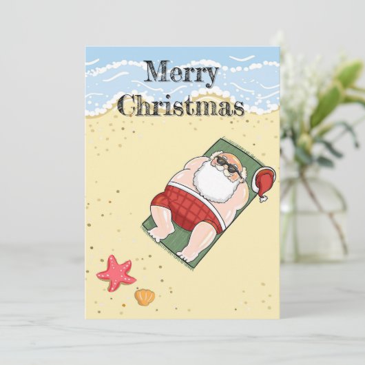 Santa Claus Tropical Beach Vrolijk Kerstfeest Feestdagenkaart (Staand voorkant)