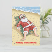 Santa Claus Tropical Beach Vrolijk Kerstfeest Feestdagenkaart (Staand voorkant)