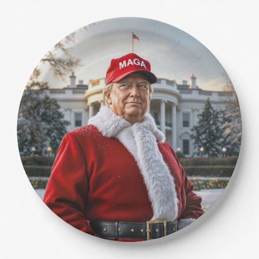 Santa Claus Trump met het rode MAGA-Pet Papieren Bordje (Voorkant)