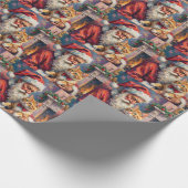 Santa Claus Turkish Angora Cat Christmas Art Cadeaupapier (Hoek)