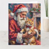 Santa Claus Turkish Angora Cat Christmas Art Kaart (Voorkant)