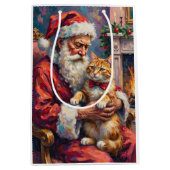 Santa Claus Turkish Angora Cat Christmas Art Medium Cadeauzakje (Voorkant)
