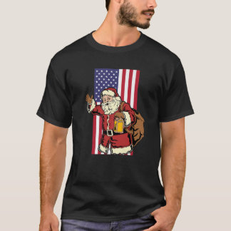 Santa Claus Vertical American Flag T-shirt