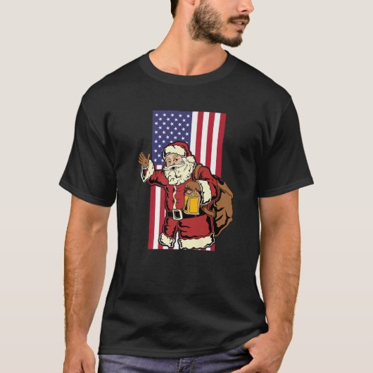 Santa Claus Vertical American Flag T-shirt (Voorkant)