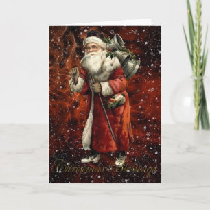 Santa Claus Vintage Snow & Father Christmas Card Feestdagen Kaart